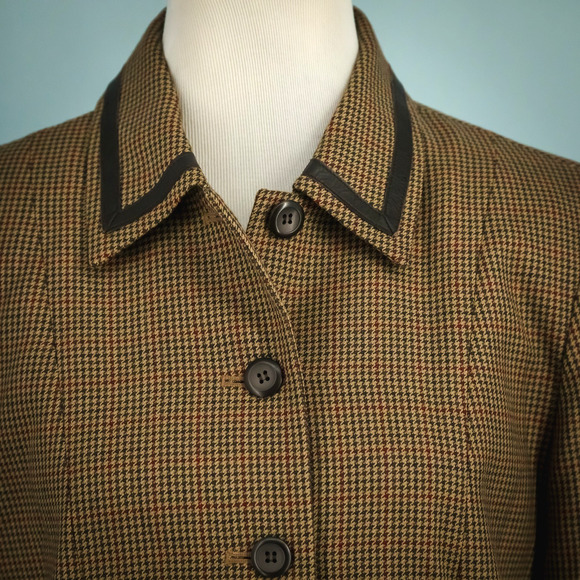 Pendleton Size 10 Tan Brown Plaid Leather Trim Button Virgin Wool Blazer Jacket - Picture 2 of 7